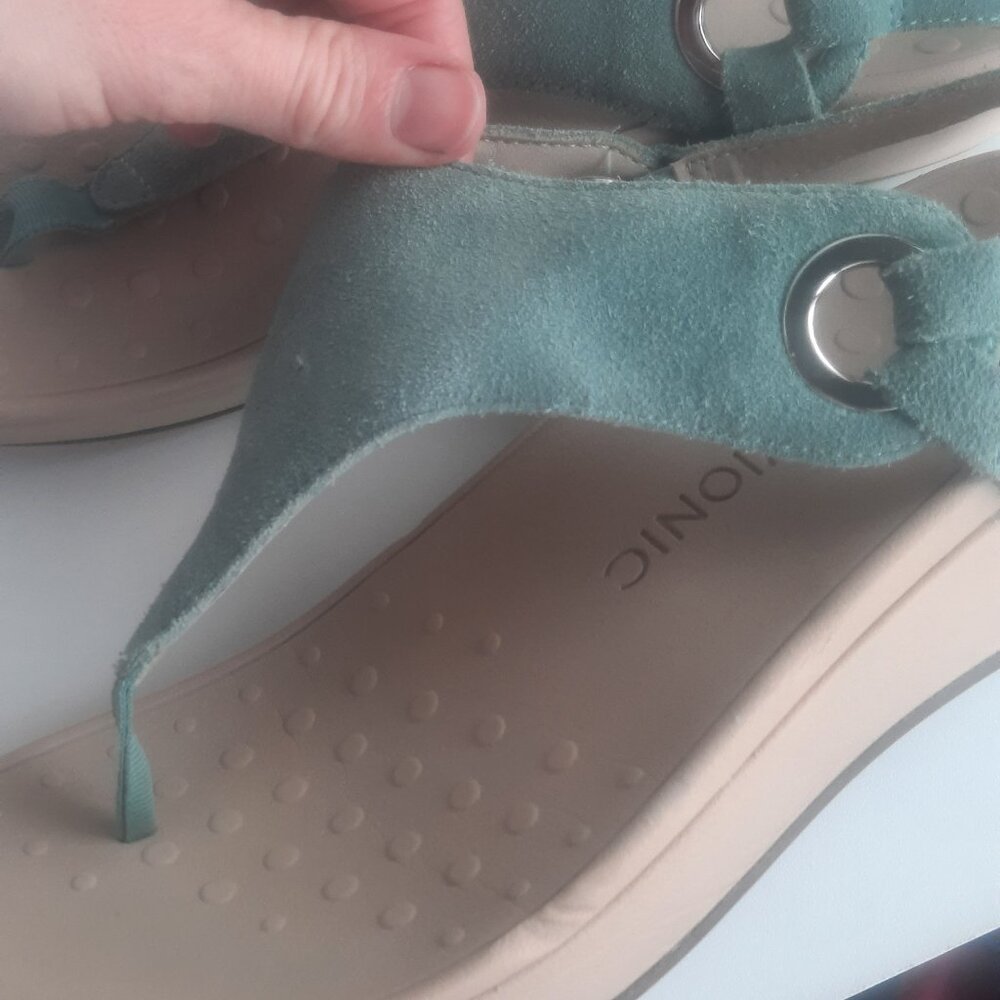 Vionic Jolie Suede T-Strap Chunky Sandals Womens 10, Teal Blue, Plantar Fascitis - Picture 3 of 6